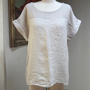 Made in Italy Linen Boxy Top Coastal Grandmother Summer Blouse L